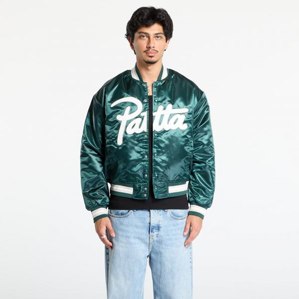 Bunda Patta Script Logo Satin Varsity Jacket UNISEX Bistro Green M