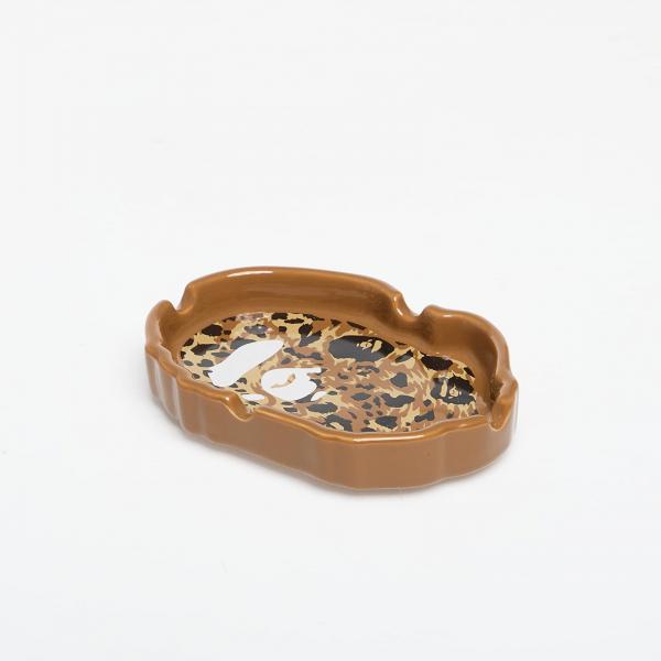 A BATHING APE Wild Leopard Pattern Ape Head Ashtray Beige Universal