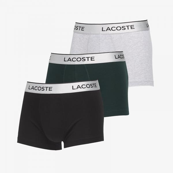 Boxerky LACOSTE Trunks Underwear Silver Chine/ Sinople-Black M