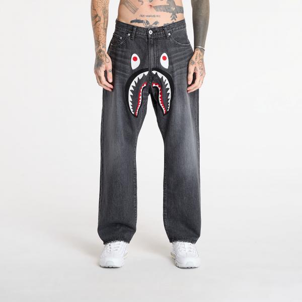 Džíny A BATHING APE Shark Loose Fit 13 Oz Denim Pants UNISEX Black XL