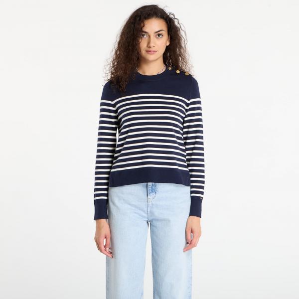 Svetr Tommy Hilfiger Co Jersey Mid Gg Ls Gold Btn Swt Navy/ White L
