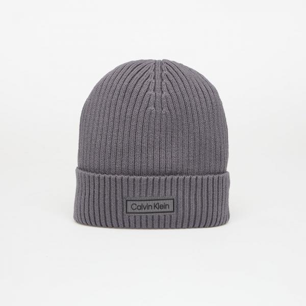 Čepice Calvin Klein Patch Chunky Rib Cot Hat Grey Universal