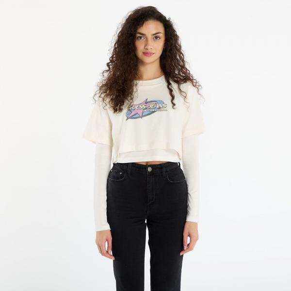 Tričko Guess Jeans Sl Cn Boxy 2Fer S Cream XS