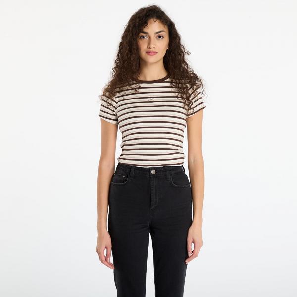 Tričko Guess Jeans Ss Cn Stripe Embr Beige/ Brown S