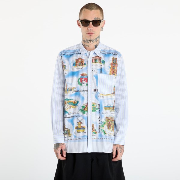 Košile Comme des Garçons SHIRT Striped Shirt With Graphic Print White L