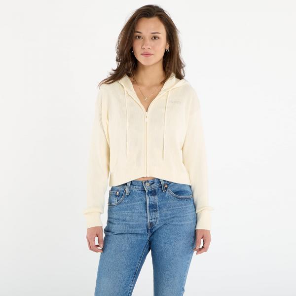 Svetr Guess Flaminia Ribbed Hoodie Zipped Cream S