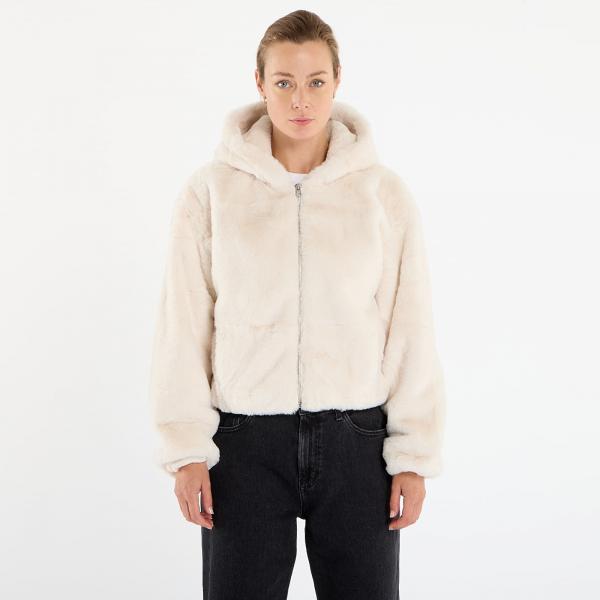 Mikina Urban Classics Ladies Full Zip Faux Fur Hoodie White Sand L