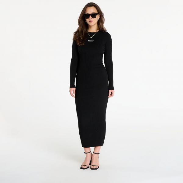Šaty GUESS Flaminia Ls Cn Ribbed Dress Sw Black XS