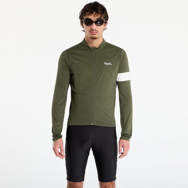 Dres Rapha Men's Core Thermal Long Sleeve Jersey Dark Green/ White L