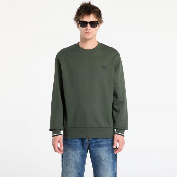 Mikina FRED PERRY Crew Neck Sweatshirt Court Green/ Snow White/ Navy S