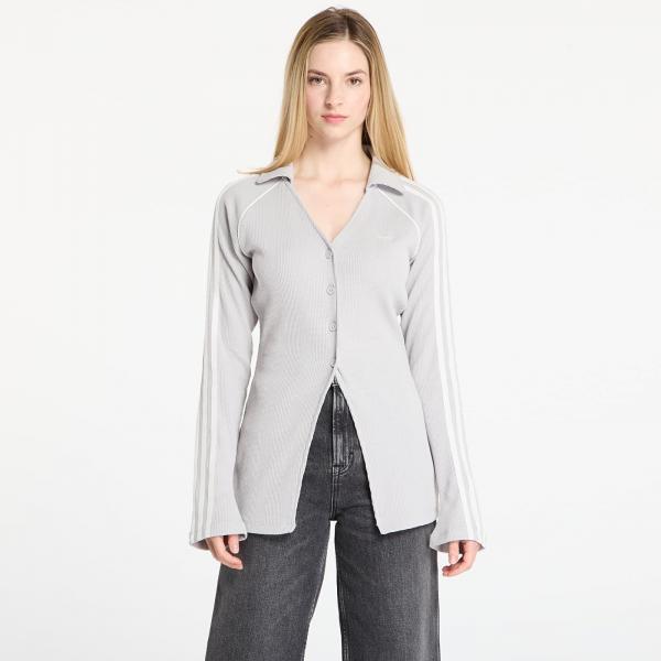 Top adidas Button Down Waffle Long-Sleeve Top Grey Two L