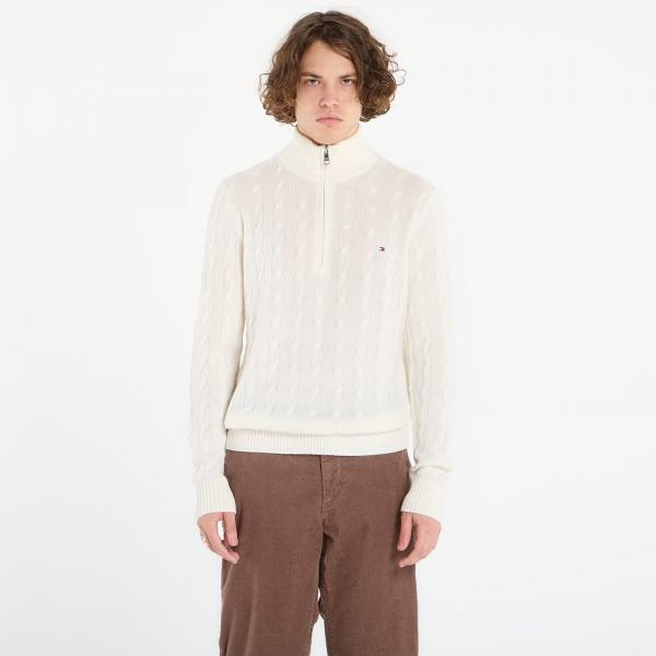 Svetr Tommy Hilfiger Lambswool Blend Cable Zip Mock Ivory Petal XL