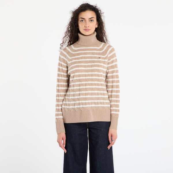 Svetr Tommy Hilfiger Soft Wool Cable Roll-Neck Ls Sweater Safari Canvas Heather/ Ivory Petal Stp L