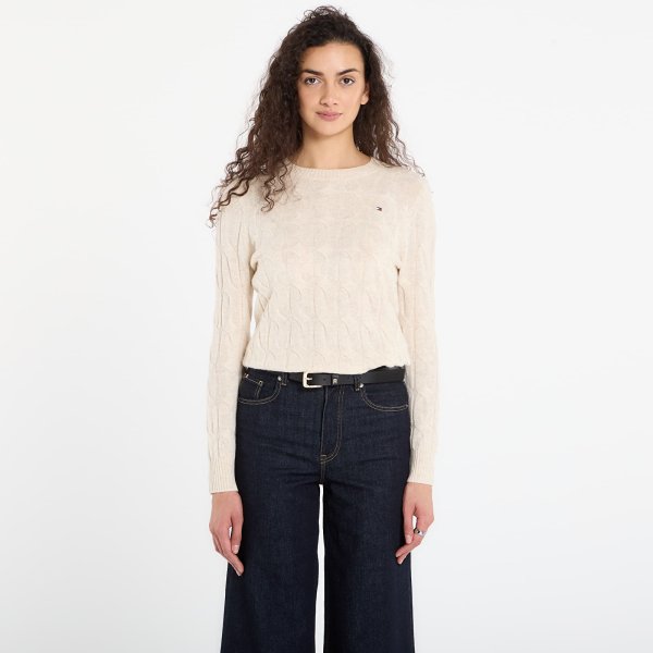 Svetr Tommy Hilfiger Soft Wool Cable C-Neckk Ls Sweater Heather Oatmilk L