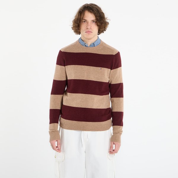 Svetr Tommy Hilfiger Lambswool Crew Neck Safari Canvas Heather/ Deep Burgundy Heather L