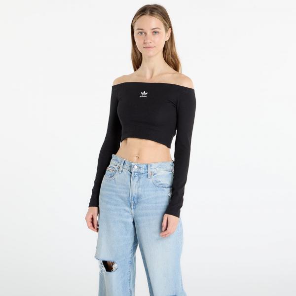 Tričko adidas Essentials Rib Off Shoulder Long-Sleeve Top T-Shirt Black L