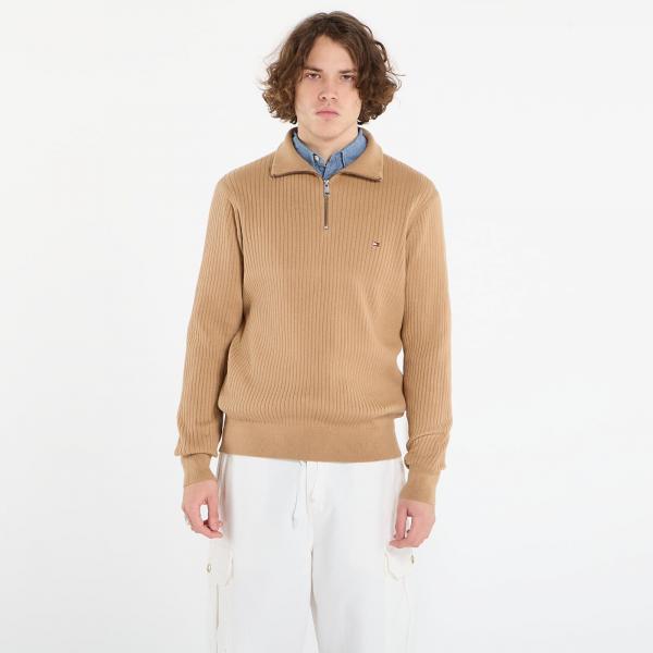 Svetr Tommy Hilfiger Pima Cotton Cash Structure Zip Mock Timeless Camel M