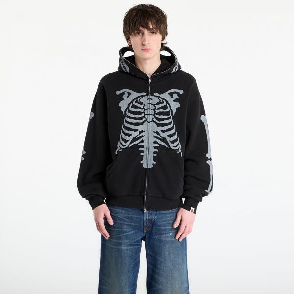 Mikina A BATHING APE Skeleton Shark Heavy Washed Cropped Fit Full Zip Hoodie M Black M