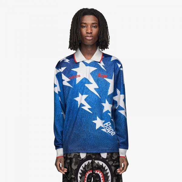 Tričko adidas Lsl Star Jersey Bape Medium Blue Denim XS