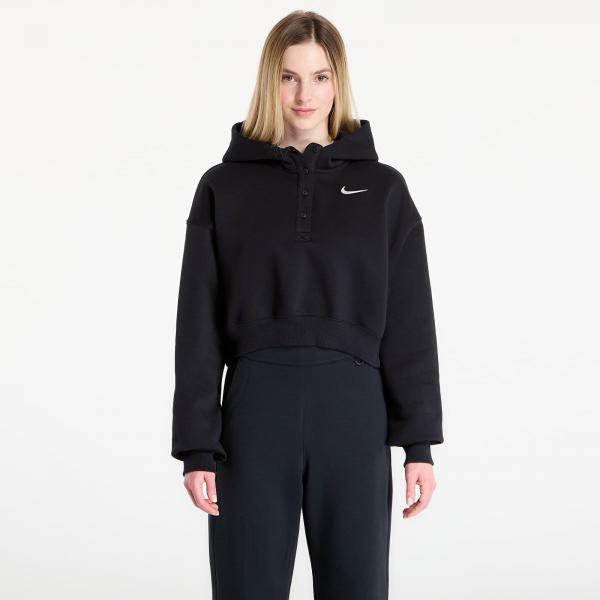 Mikina Nike Sportswear Phoenix Fleece Women's Oversized Cropped Henley Hoodie Black/ Sail XL