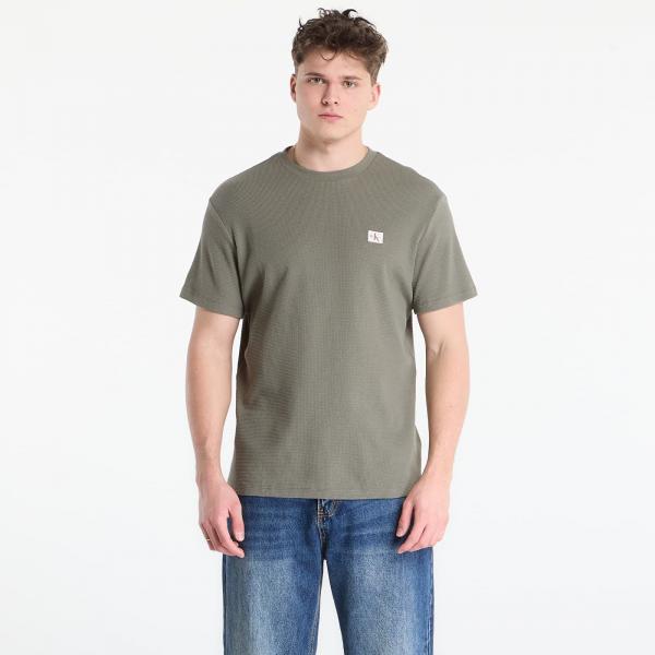 Tričko Calvin Klein Jeans Ss Waffle Woven Label Crewnk Tee Dusty Olive L