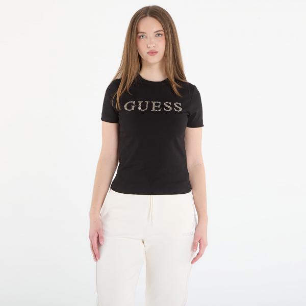 Tričko GUESS Octavia Rn Ss T-Shirt Jet Black XS