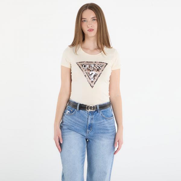 Tričko Guess Jeans Ss Cn Leo Triangle Tee Pearl White XS