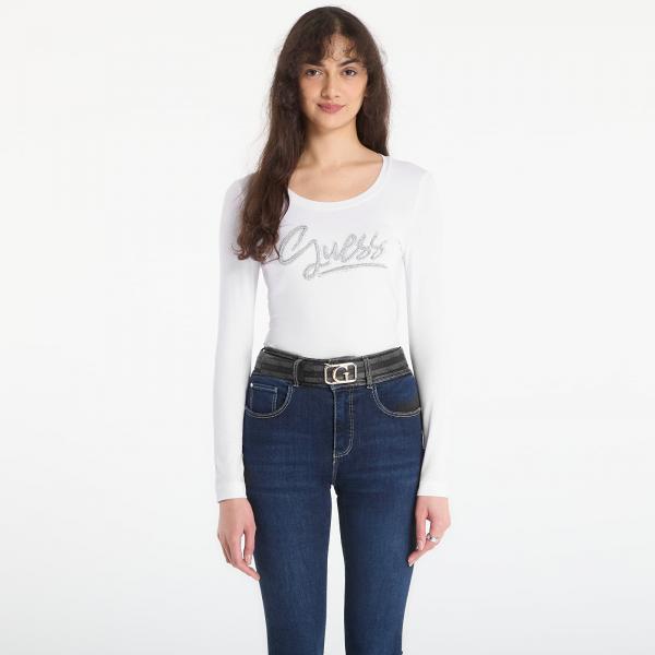 Tričko Guess Jeans Ls Cn Guess Script Tee Pure White XS