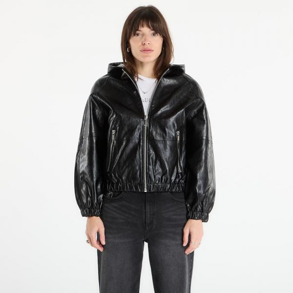 Bunda Michael Kors Faux Leather Hoodie Black M