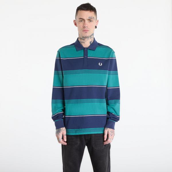 Tričko FRED PERRY Heavyweight Striped Polo Shirt Tennis Blue M