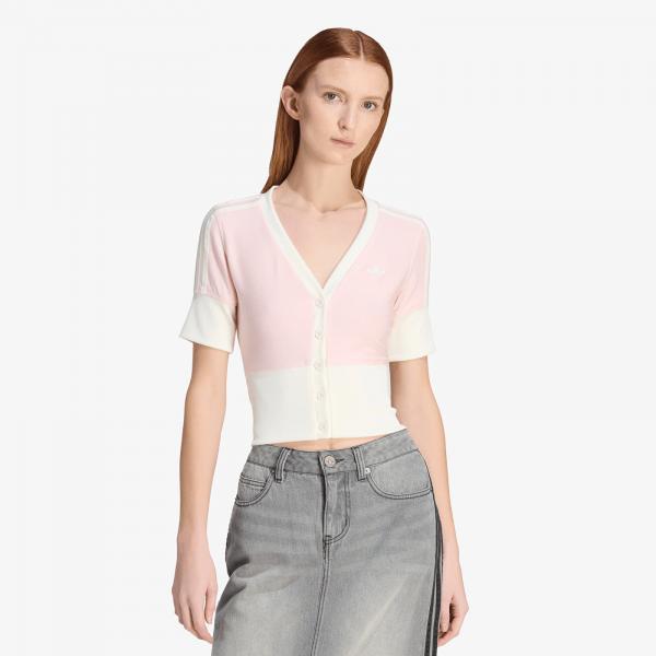 Tričko adidas V-Neck Shirt With Buttons Sandy Pink XS