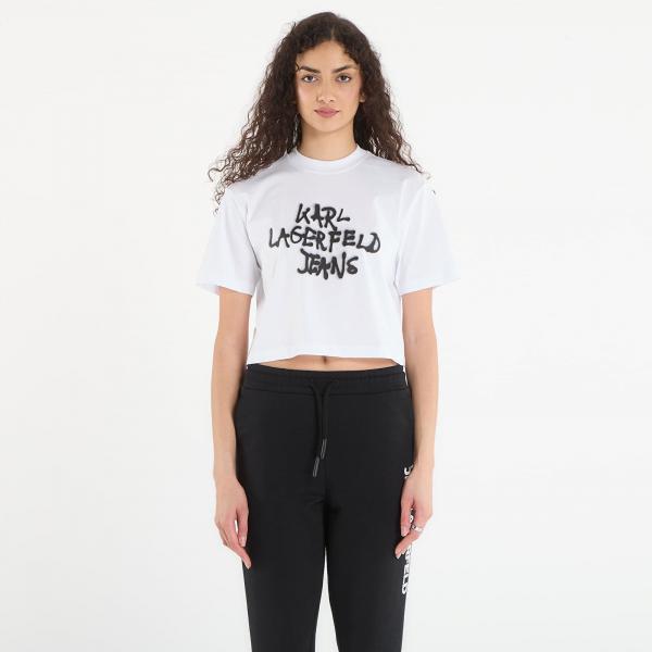Tričko Karl Lagerfeld Jeans Reg Cropped Graffiti Tee White L