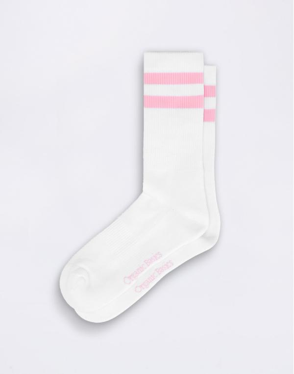 Organic Basics Core Stripe Crew Socks 3-pack White / Soft Pink 35-38