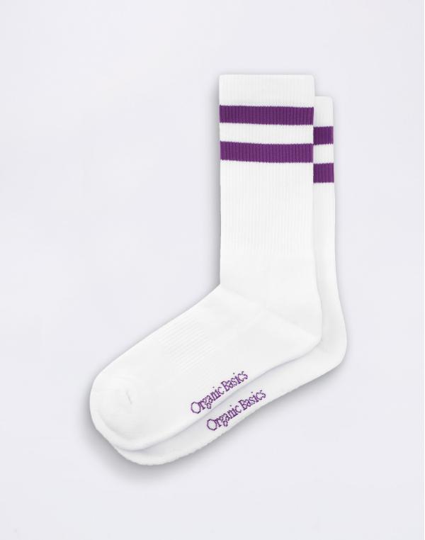 Organic Basics Core Stripe Crew Socks 3-pack White / Aubergine 35-38