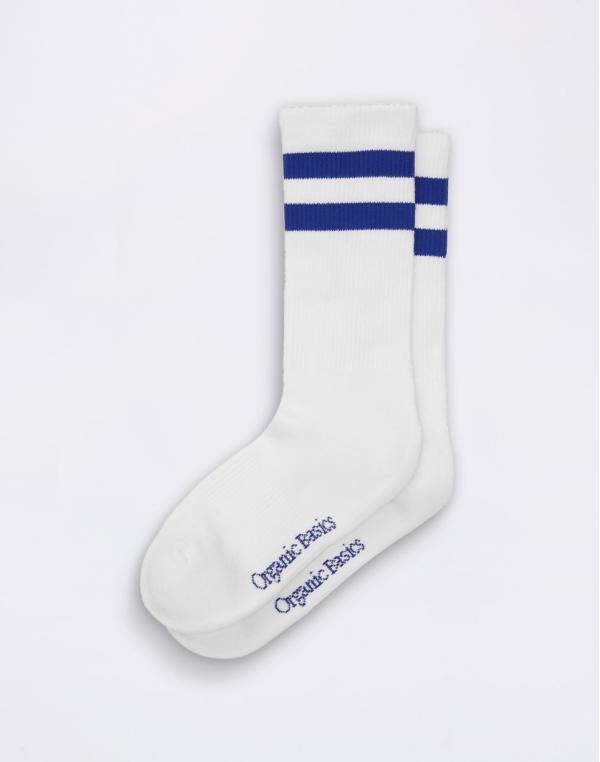 Organic Basics Core Stripe Crew Socks 3-pack White / Vibrant Blue 35-38
