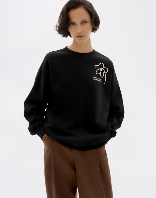 Thinking MU Flower Rope Black Jimena Sweatshirt BLACK XS