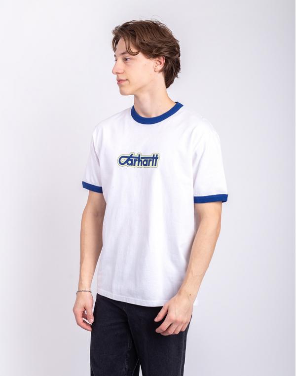 Tričko Carhartt WIP S/S Connection Script Ringer T-S White/Wolfsbane heavy enzyme wash