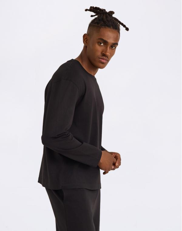 Tričko Organic Basics True Heavy Boxy Fit Long Sleeve Tee Black