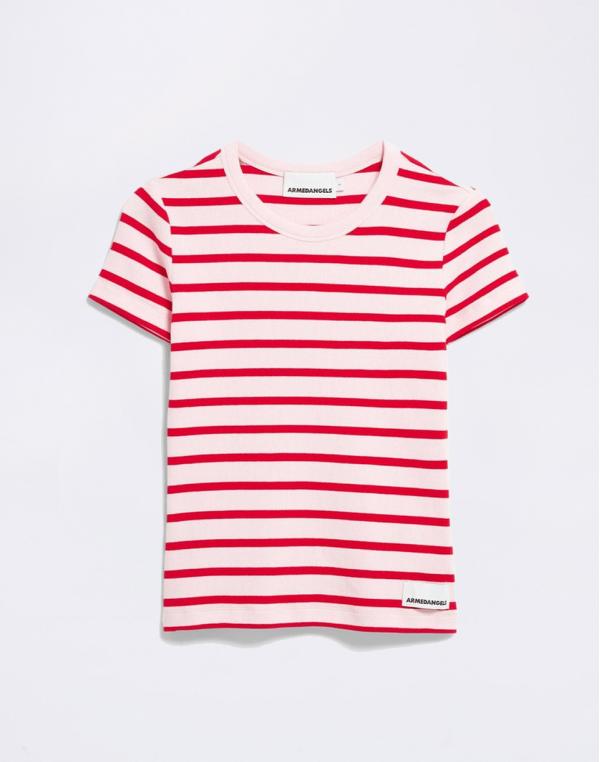 Tričko Armedangels Kardaa Stripes 3491 pink mist-mars red