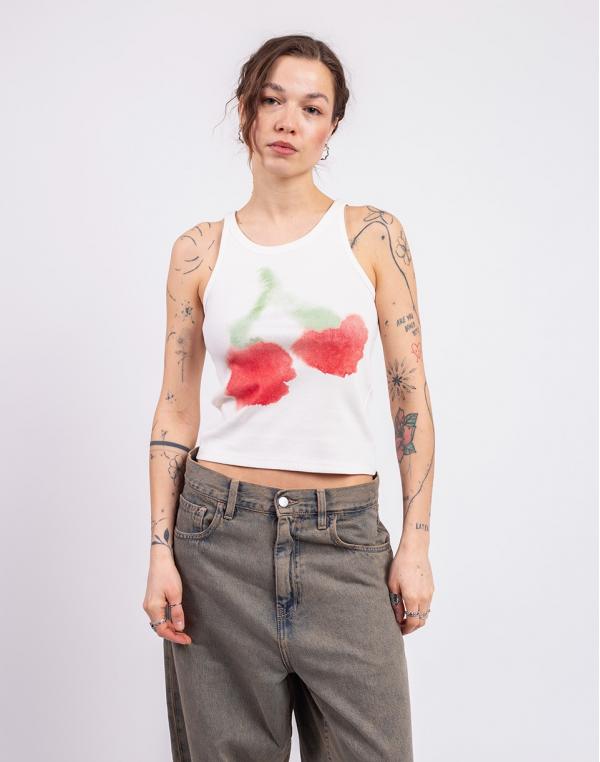 Thinking MU Blurry Cherry Harriet Top WHITE XS