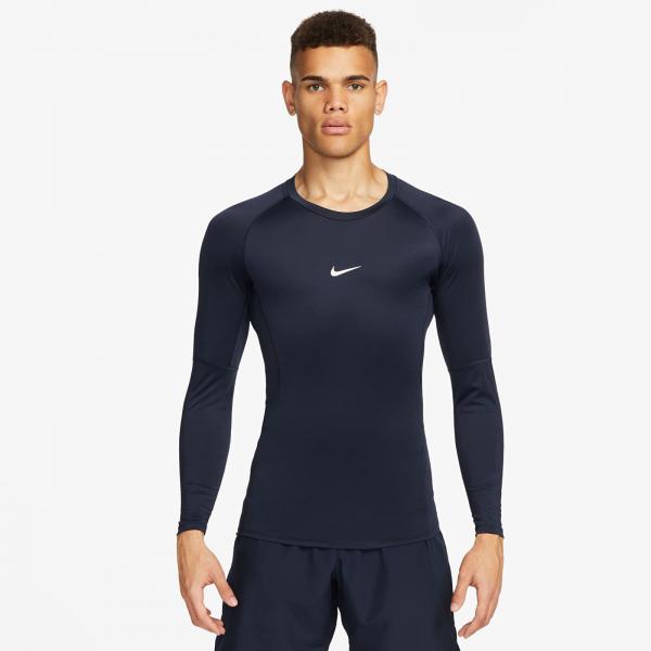 Tričko Nike Pro Men's Dri-FIT Tight Long-Sleeve Fitness Top Obsidian/ White XL