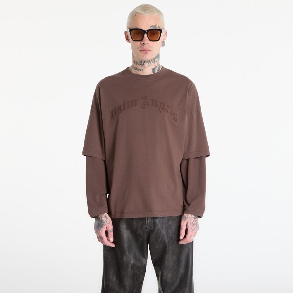 Tričko Palm Angels Curved Logo Double Tee L/S UNISEX Brown/ Brown L