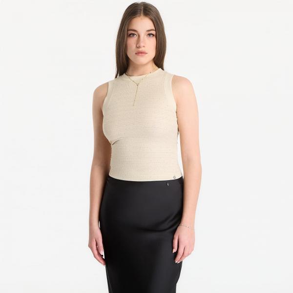 Top GUESS Sl Francine Smock Hotfix Top Pearl Oyster Multi L
