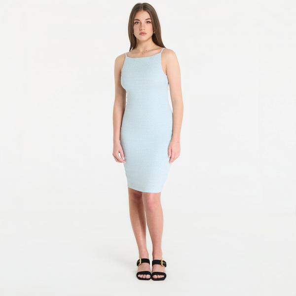 Šaty Guess Jeans Sl Francine Smock Hotfix Dress Misty Teal Multi S