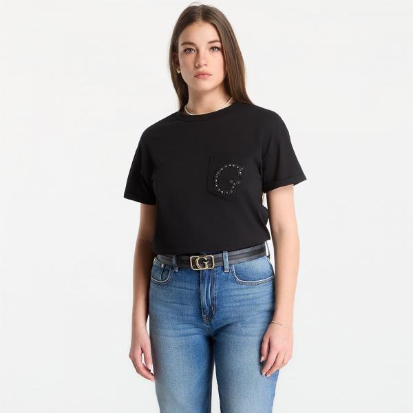 Tričko GUESS Ss Cn Pocket G Logo Tee Jet Black XS