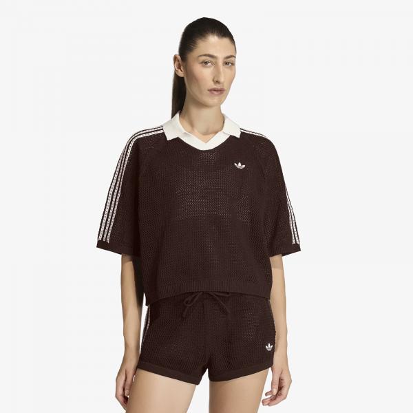 Tričko adidas Knitted Crochet Polo Aurora Coffee M