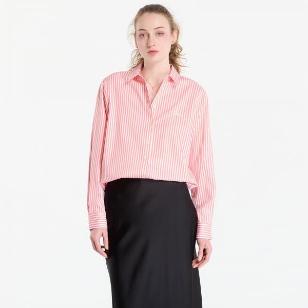 Košile Guess Jeans Ls Tecla Oversized Shirt Pink/ White Stripe XS