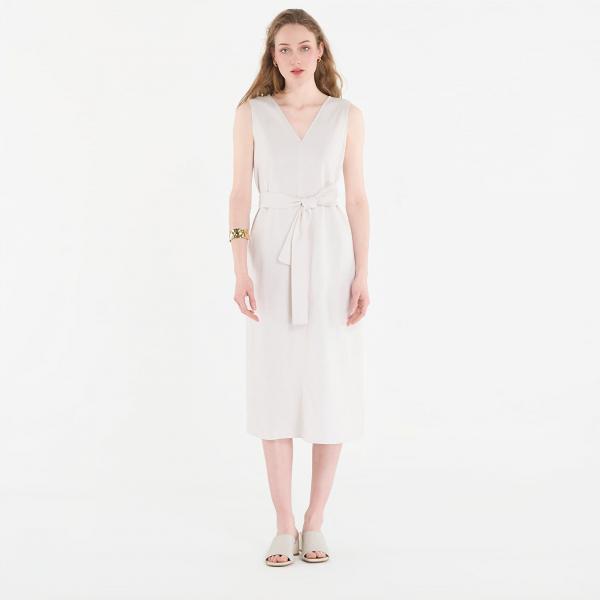 Šaty Calvin Klein Linen V Neck Sleeveless Dress White Sand L