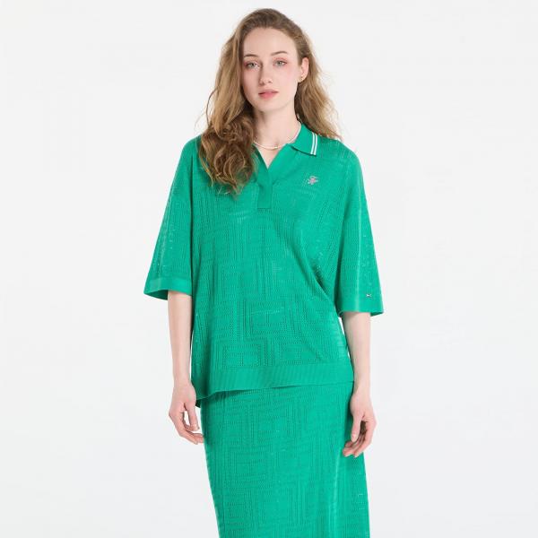 Tričko Tommy Hilfiger Swimshop Viscose Silk Open Polo Jade Wink L