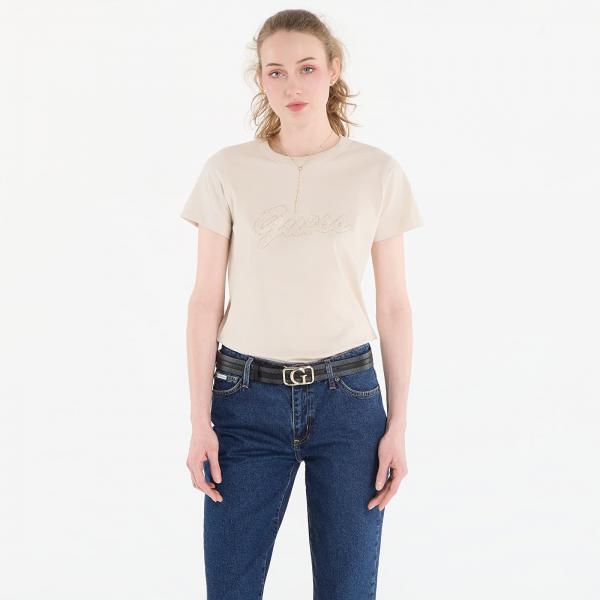 Tričko Guess Jeans Ss Cn 3D Guess Script Tee Warm Slate S